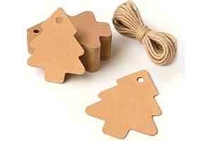 AUJZOO Lot de 50 étiquettes cadeaux vierges en papier marron avec ficelle 6 x 5 cm pour cadeaux de mariage, anniversaire, Noël, sapin de Noël