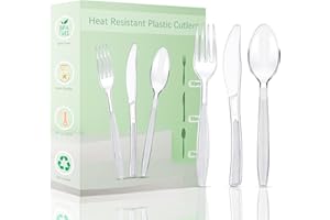 HUOBERR Plastikbesteck Set 90 Stück,30 Plastikgabeln,Messer und PlastikLöffel,Wiederverwendbar PlastikBesteck Durchsichtig und Robustem Bestecksets für Geburtstagsfeier Grillparty Hochzeit ect