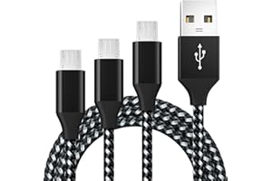 BIBTIM Kabel ładowarki Micro USB 2M, 3-sztuka USB 2.0 A-męski do kabla mikro, Kabel ładowarki Micro USB Android Szybkie ładowanie 480 Mbps Prędkość transmisji danych