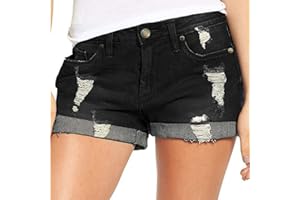 Tomwell Femme Short en Jean Taille Haute/Basse avec Bouton/Elastique Frange Denim Décontractés Bermuda Pantalons Court Mode Short pour Eté