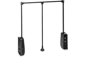 Emuca - Barre de penderie escamotable, tringle relevable, penderie rabattable pour armoire, largeur réglable 830-1150mm, Noir