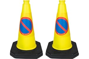 STREET SOLUTIONS UK 2 x 460mm 1-Piece High "No Waiting" Traffic Cones in Yellow - Strong and Durable Outdoor Cones with Very Low Centre of Gravity - U.K Made Safety Cones
