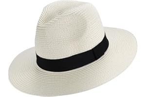 MOXAMO Panama Hat Rollable Straw-Fedora Summer Beach Sun Hats Protection UPF50+ Wide Brim Floppy Ladies Straw Sunhat for Men Women Packable Holiday Beach Accessories