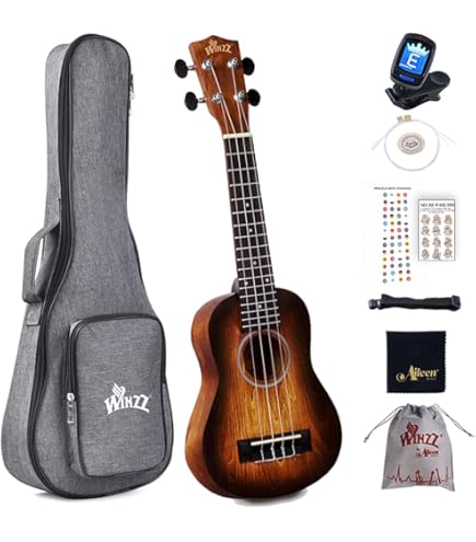CASCHA Sopraan Ukelele set voor kinderen en volwassenen, ukelele starterset met 3 plectrums, aquila-snaren, nylon, kleine Hawaïgitaar voor beginners en gevorderden, crème HH 3967