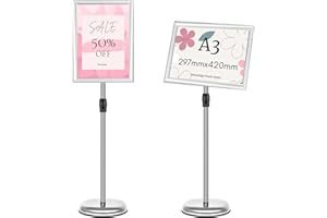 Mutualsign A3 Display Stand Sign Stand Holder Poster Stand Adjustable Aluminum Free Standing Signs Holder for Menu, Advertising, Information(Sliver)