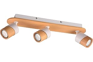 Trio Plafonnier ARUNI 801100331, métal blanc mat, bois naturel, excl. 3 ports GU10