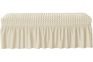 Gralara Copripanca Elasticizzato Copripanca in Seersucker con Gonna Protettore per da Pranzo Protettore Imbottito Coprisgabello Rettangolare per Arredam, Beige