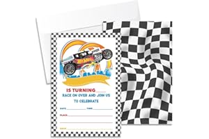 VOHIRO 20 Hot Cars Birthday Party Invitations Cards with Envelopes 4"x6" - Red Hot Race Car Themed Birthday Party Supplies, Wheels Party Invitations, Decorations, Favors for Boys Girls Kids Teens. (044)