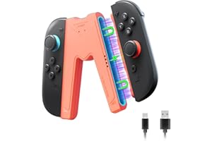 JEMDO Magnetische Joy Con 2 Aufladehalterung kompatibel mit Nintendo Switch 2, Ergonomische Controller Halterung & Switch 2 Joy Con Grip mit Ladegerät, LED-Anzeige, USB-C Kabel, Reisegeeignet, Orange