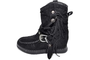 Malu Shoes Stivaletto Donna Indianini Taupe Scamosciati con Frange Zeppa Interna 5 cm Cinturino Fibbia Altezza Caviglia Moda Ibiza