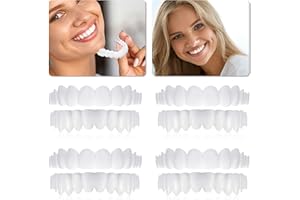 HIBOOM 4 Protesi a Faccette Istantanee Denti Finti Dentiera Seghettata Sorridente Denti Falsi Cosmetici Temporanei in Alto e in Basso Apparecchi Raddrizzanti Riparazione Sbiancante Kit con Pinze