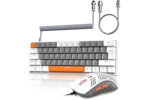 ZIYOU LANG Wired Gaming-Tastatur und Maus Combo mit Spiral USB-C Kabel T60 Pro - Kompakt 60% UK Layout(QWERTY) Mechanische Tastatur Linear Red Switch, 6400DPI Ultra-Light RGB Mäuse für PC/Mac - Biene