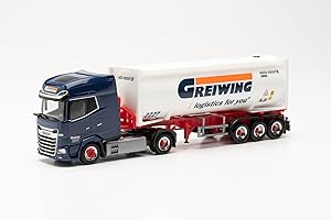 Herpa modello di camion DAF XG+ Drucksilo-Sattelzug "Greiwing" in scala 1:87, pezzo da collezione, modello tedesco, statuetta plastica