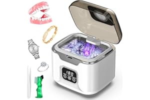 Triler Ultrasonic Retainer Cleaner Portable 48kHz Ultrasonic Cleaning Machine with 240ml Capacity, Digital Mouth Guard Cleaner with Timer for Denture, Aligner, Jewelry (White)