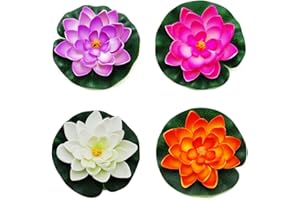 SunaOmni Plantes D'étang Flottantes, Nénuphars pour Étangs Artificiel Artificiel Nénuphar Mousse Lotus Fleur Étang Décor pour Étang Patio Jardin Piscine 4 Pcs