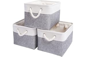 Mangata Caja de almacenaje, cestas de almacenaje Tela, Plegable Cajas organizadoras para Ropa, Juguetes, armarios (38x28x24 cm, Juego de 3, Gris Blanco)