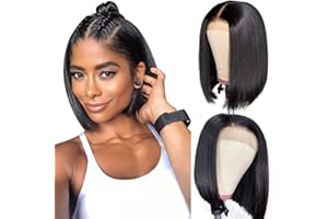 RXY Perruque Femme Naturelle 4x4 Bob Straight Perruque Bresilienne Cheveux Humain Lace Front Wigs Human Hair Glueless Wigs for Black Women 10 Pouces（25cm）