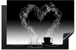 KitchenYeah© Protezione Piano Cottura Tappetino per Induzione 77x51 cm Cucina Proteggi Coprifornello Antiscivolo Caffè - Cuore - Nero - Natura morta