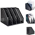 Marte Vanci 4 Compartment Collapsible Magazine Holder Desktop File Binder Organiser Lever Arch File Holder Paper Book Document Divider Adjustable for Desk Bookshelf Cabinet Racks(Black)