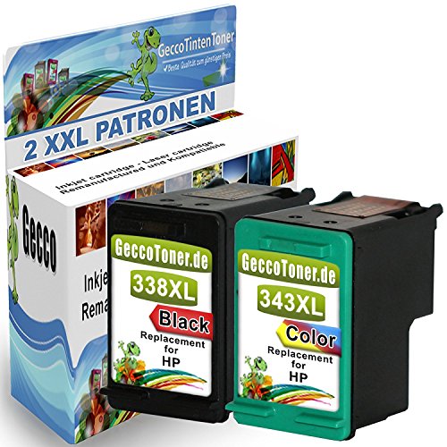 Premium 2er Set Kompatible Tintenpatronen Als Ersatz für HP 338 XL + HP 343 XL für PSC 1500 1500 Series 1510 1510V 1510S 1510XI 1600 1610 1610V 1610XI 1610 Series 2355 2610 1503 1504 2350 1513S 2352 2353 Druckerpatronen (Schwarz , Farbig) 1x338-1x343-hp