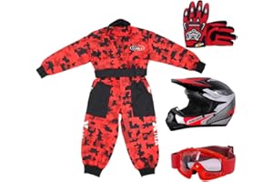 Zorax S(5-6 Years) Kids CAMO Suit & Gloves S(5cm) & Goggles & ZOR-X19 Red S (49-50cm) PREDATOR Kids Motocross Helmet ECE 2206, Child Dirt Bike Motorocycle Helmet Clothing Suit Set