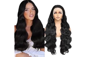 Salharer Parrucca Donna Capelli Veri Umani Body Wave Human Hair Wig 13x6 Lace Front Wig Pre Plucked with Baby Hair 180% Density Brasiliani Vergini Hair Colore Nero Naturale26 Pollice