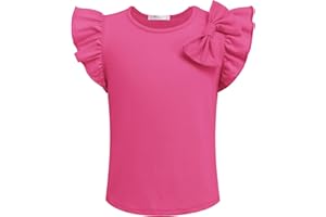 Arshiner Niña Camiseta Pajarita Niño T-Shirt Verano Color Sólido Algodón Manga Corta Cuello Redondo Elegante Moda Shirt para Niña 4-13 Años
