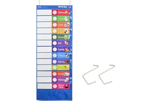 SPRITEGRU Tabla con bolsillos para el horario diario, horario de clases con 26 tarjetas, 13 + 1 bolsillos. 13 tarjetas reutilizables de doble cara de color + 13 en blanco (versión inglesa)