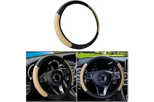 CGEAMDY Couvre Volant Voiture, imperméable, Housse de Volant en Cuir élastique, Volant Antidérapant pour Véhicules, Accessoires de Volant Universels avec Un Diamètre de 37-38 cm (Beige)