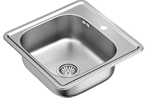 VBChome - Lavello da incasso, 48 x 48 cm, scolapiatti con struttura satinata, con foro per rubinetto da 45, in acciaio inox, scarico, da cucina, campeggio, quadrato