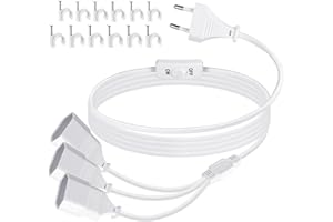 Verlängerungskabel Flachstecker mit Schalter, 2M Eurostecker Verlängerung Stromkabel Netzkabel Flach, 3 Fach Euro Steckdosenadapter mit Dünn Kable EU Verteiler 2,5A/250V für TV mit EU Stecker, Weiß