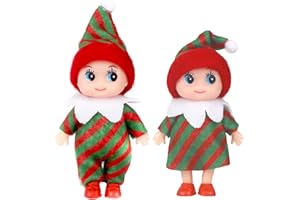 POPOYU 2PCS Christmas Mini Baby Elf Dolls, Tiny Elf Accessories for Twins Little Christmas Elves, Tradition Doll Novelty Toys for Girls, Xmas & New Year Gifts, Gift Advent Calendar Stocking Stuffers