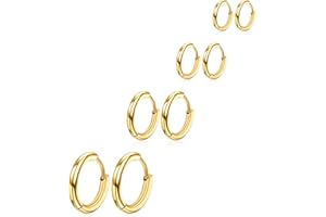 DIVINA VITAE 4 Pairs of Hoop Earrings for Men Women Gold 316L Surgical Steel Hoop Earrings Set Round Earrings Snug Cartilage Men Hypoallergenic Earrings Nose Lip Rings (8/10/12/14 mm)