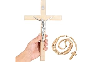 YI Boutique Crocifisso da parete, croci cattoliche fatte a mano da 20 cm, crocifissi con rosario, crocifisso in legno, croce cristiana (Di legno)