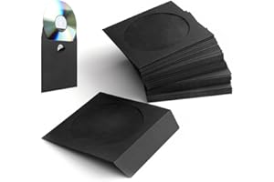 Flexzion CD Hüllen aus Papier, CD Papierhüllen mit Fenster - 100 Stück, Hülle für CD & DVD, Medienaufbewahrung, CD Schutzhüllen mit Lasche & Folienfenster, Farbe auf der Innen-/Außenseite, Schwarz