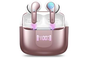 ORDTOP Auricolari Bluetooth 5.3, 2024 Cuffie Bluetooth Driver Dinamico HiFi Stereo, 40Ore Cuffie Wireless, 4 ENC Mic Cancellazione Rumore Cuffiette in Ear, Cuffie Senza Fili IP7 Impermeabile/USB-C/3.8g Mini