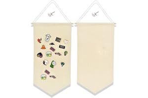 JEHANOIRY Wall Hanging Brooch Pin Organizer, Canvas Display Jewelry Storage Case, Pin Display Banner Holder for Earrings Necklace Glitter Pin Collection Organizer (2 Off-white)