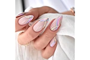 XIXKOLYU Press on Nails Long Acrylic Nails Almond Fake Nails Full Cover Nails For Women Glossy Daily Wear Artificail Nail
