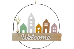 Nexum Türkranz Trockenblumen 30cm Willkommenskranz die Haustür Willkommensschild Haustür Iron Wooden Türkranz Ganzjährig Hängende Dekoration Fenster Deko (Frühling)