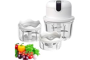 VEGENA Elektryczna krajalnica do cebuli, 350 ml, elektryczny młynek kuchenny, trzy kubki, mini krajalnica do cebuli, mini krajalnica do cebuli, do czosnku i warzyw, owoców