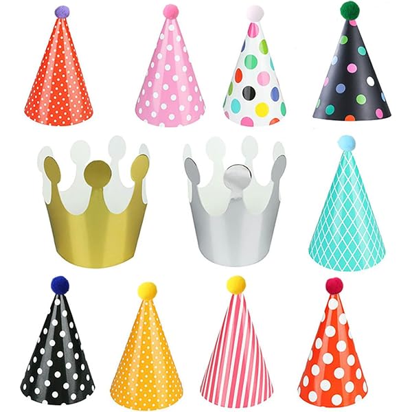 Lot De 19 Accessoires Fête Anniversaire - Chapeaux Coniques, Couronnes, Banderole Happy Birthday & Souffleurs