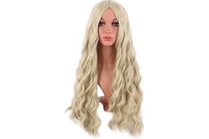 MapofBeauty 28 Cal / 70 cm długie falowane środkowe części syntetyczne kręcone włosy wymiana na imprezę cosplay na co dzień peruki (blond)
