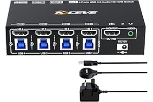 YOUTINGHDAV HDMI KVM Switch 4 Port, USB 3.0 KVM Switch 4 Computers 1 Monitor 8K@60Hz, 4K@120Hz, EDID Emulator, KVM 4 PC Share 1 Monitor and Mouse Keyboard, with Wired Remote
