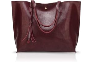 NICOLE & DORIS NICOLE&DORIS Borsa a mano donna Borsa Tote in pelle PU borsa a tracolla moda Borsa a Spalla grande Rosso scuro