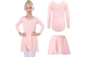 Bezioner Justaucorps Danse Fille avec Jupe de ballet Amovible,Robe Danse Classique Manches Longue