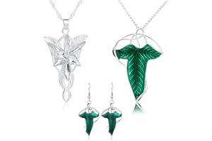 YOUU UoYu Juego de joyas Arwen Elven Green Leaf de 3 piezas, para mujeres, ocasiones formales, juego de joyas, Zinc, No es una piedra preciosa