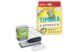Trodat Timbra e Attacca, Timbro Vestiti Bambini Asilo per creare Etichette Adesive Personalizzate, per Set Asilo Personalizzato, Timbro, Caratteri, Pinzetta, Nastro Termoadesivo, 30 Etichette Adesive