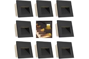 ‎AROTELICHT Arotelicht 8er Set 3W LED Treppenleuchte Quadratische Treppenlicht Treppenbeleuchtung, Wandleuchte aussen Wandeinbauleuchte 230V Mauer Beleuchtung Lampe Alu warmweiß 3000K IP65, schwarz, inkl. Dose