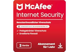 McAfee Internet Security (3 Geräte) 2025 | 12 Monate| Echtzeitschutz für PCs vor neuen und dynamischen Bedrohungen | Digitaler download