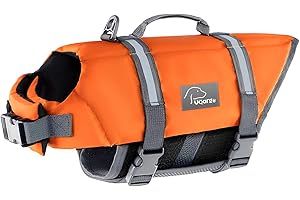 Voarge Dog Life Vest, Swimming Float Jacket Adjustable, Dog Life Jacket for Small, Medium, Large Dogs with Rescue Handle Flotation Vest (Orange, M)